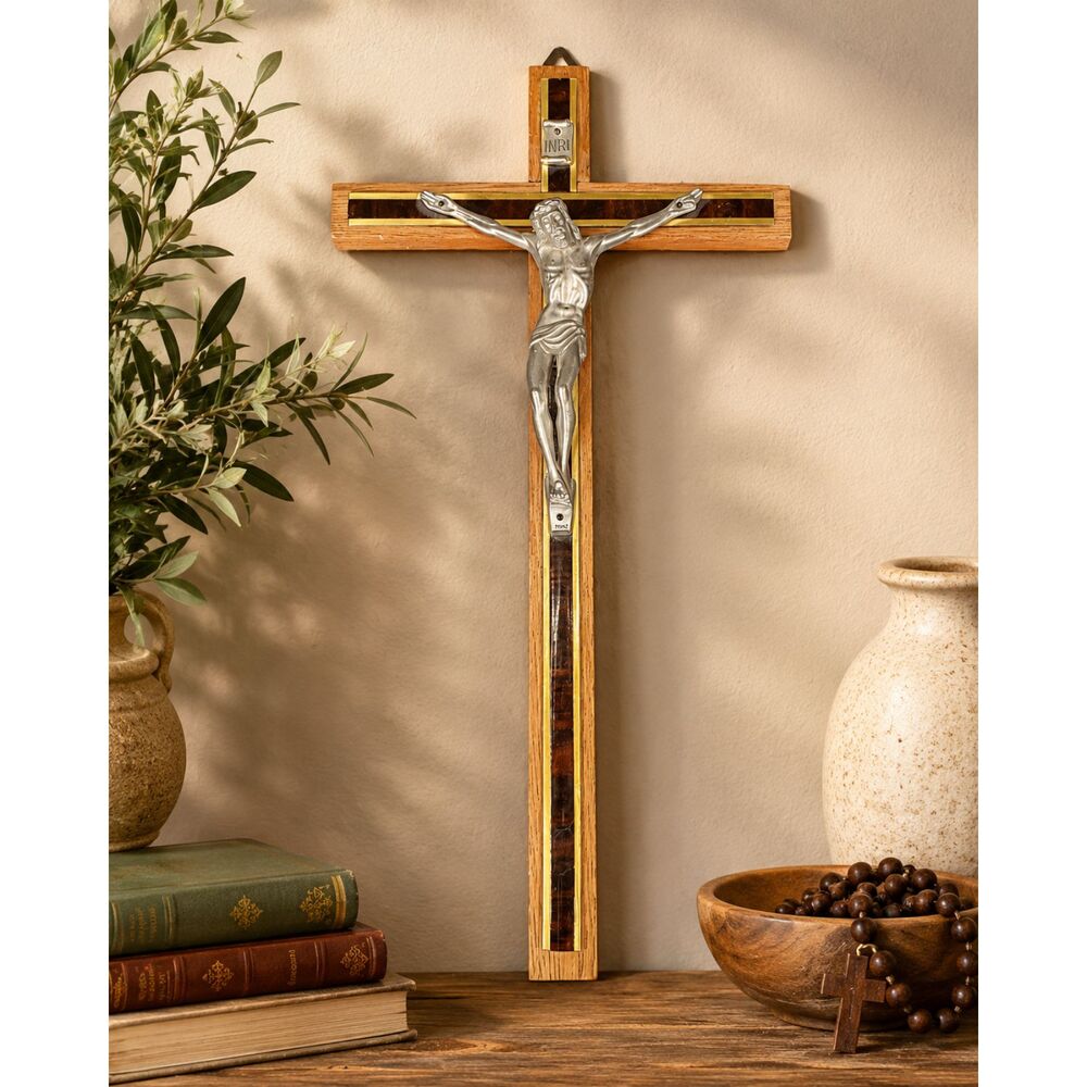Holy Land Crucifix Hand Carved Jesus Wood Cross Made in Italy